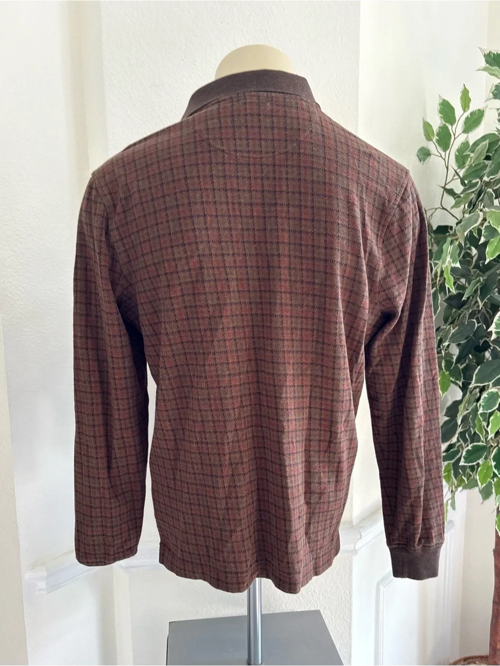 J.Crew Long-Sleeve Polo Shirt in Brown Plaid